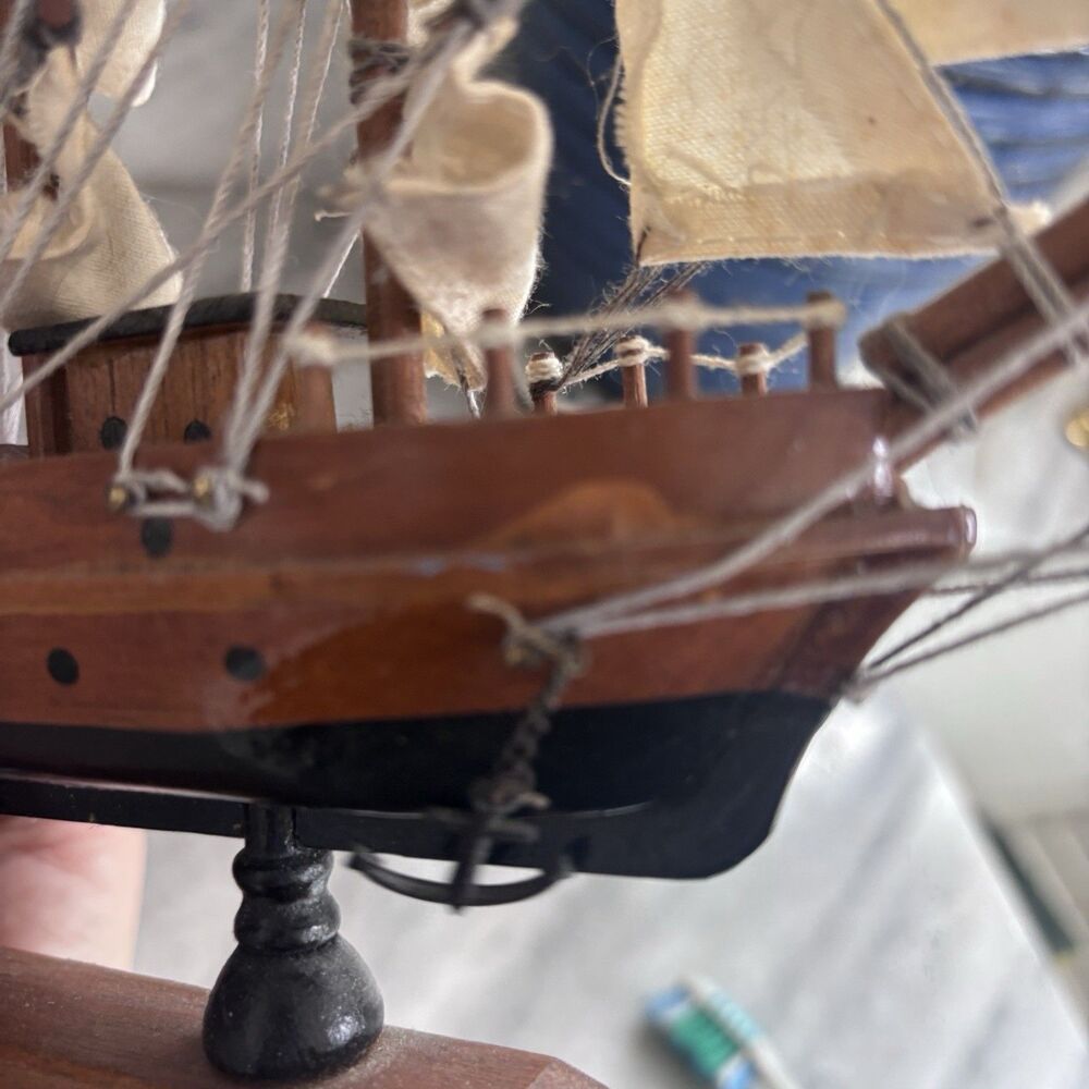 VTG Wooden Tall Ship Model 10" Nautical Sailing Vessel Decor Anchor Sailboat - Picture 9 of 12